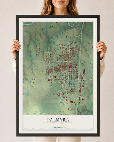 Map of Palmyra, Missouri, 24 x 36 inch print in a black wood frame