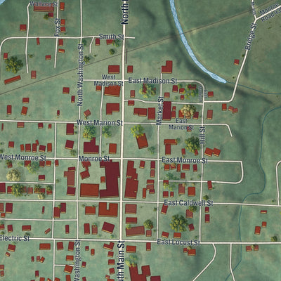 Close-up of the map of Paris, Missouri print showing street and building detail