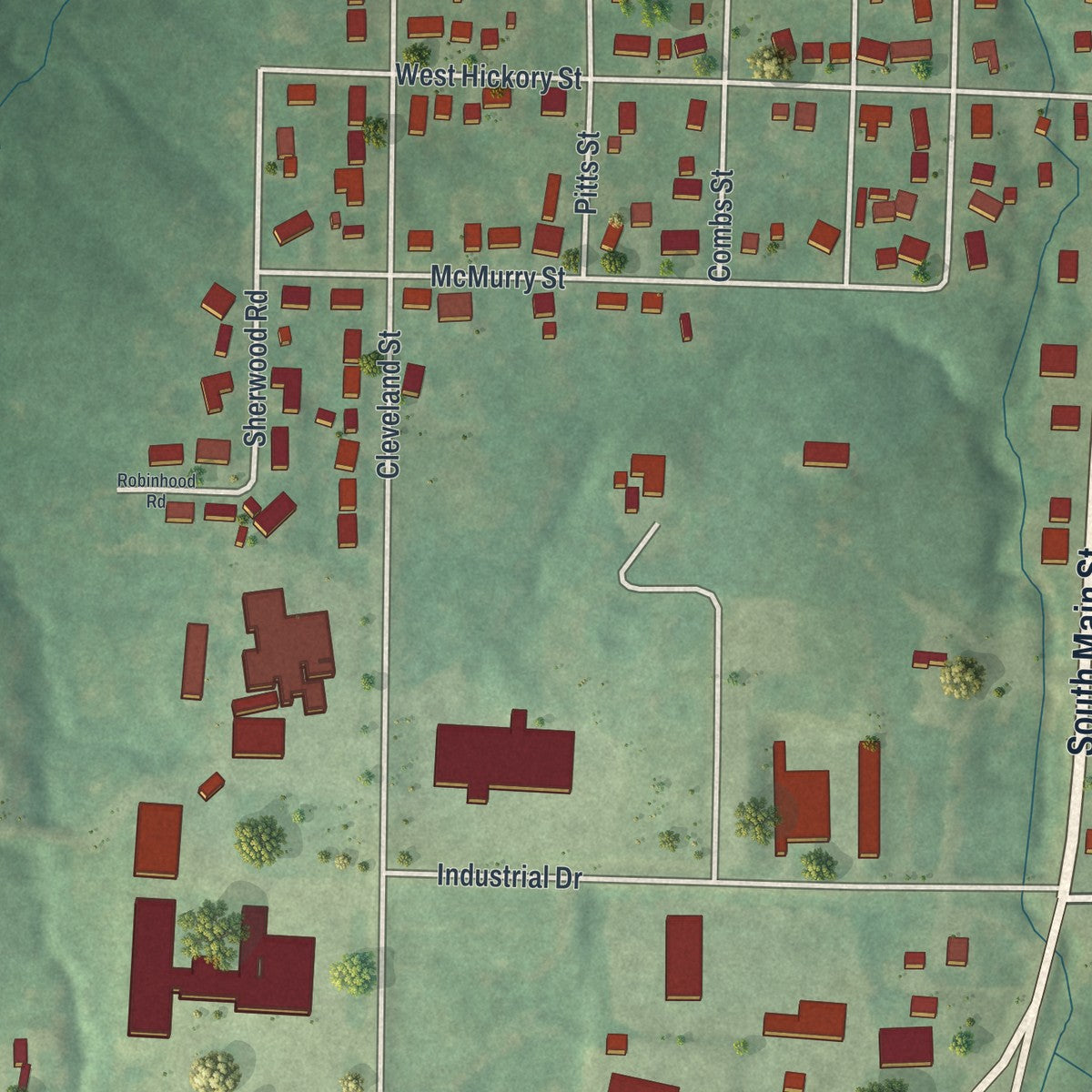 Second close-up of the map of Paris, Missouri print showing more streets and buildings