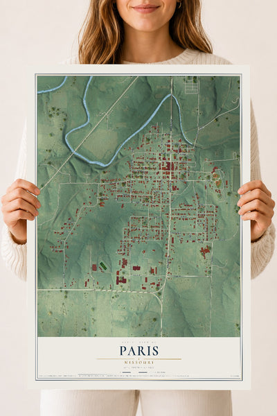 Map of Paris, Missouri, 18 x 24 inch unframed archival matte print