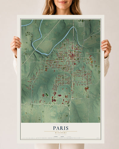 Map of Paris, Missouri, 24 x 36 inch unframed archival matte print