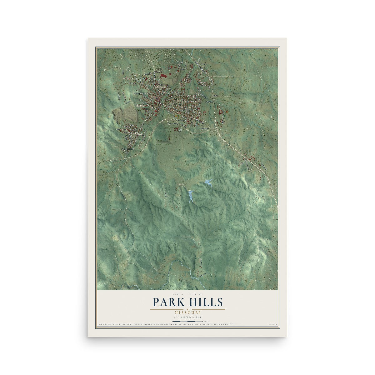 Map of Park Hills, Missouri, 12 x 18 inch unframed archival matte print