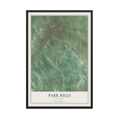 Map of Park Hills, Missouri, 12 x 18 inch print in a black wood frame