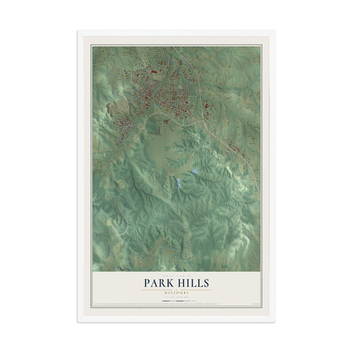 Map of Park Hills, Missouri, 12 x 18 inch print in a white wood frame