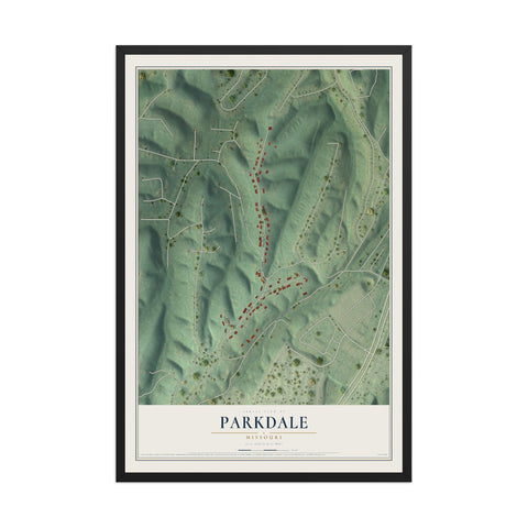 Map of Parkdale, Missouri, 12 x 18 inch print in a black wood frame