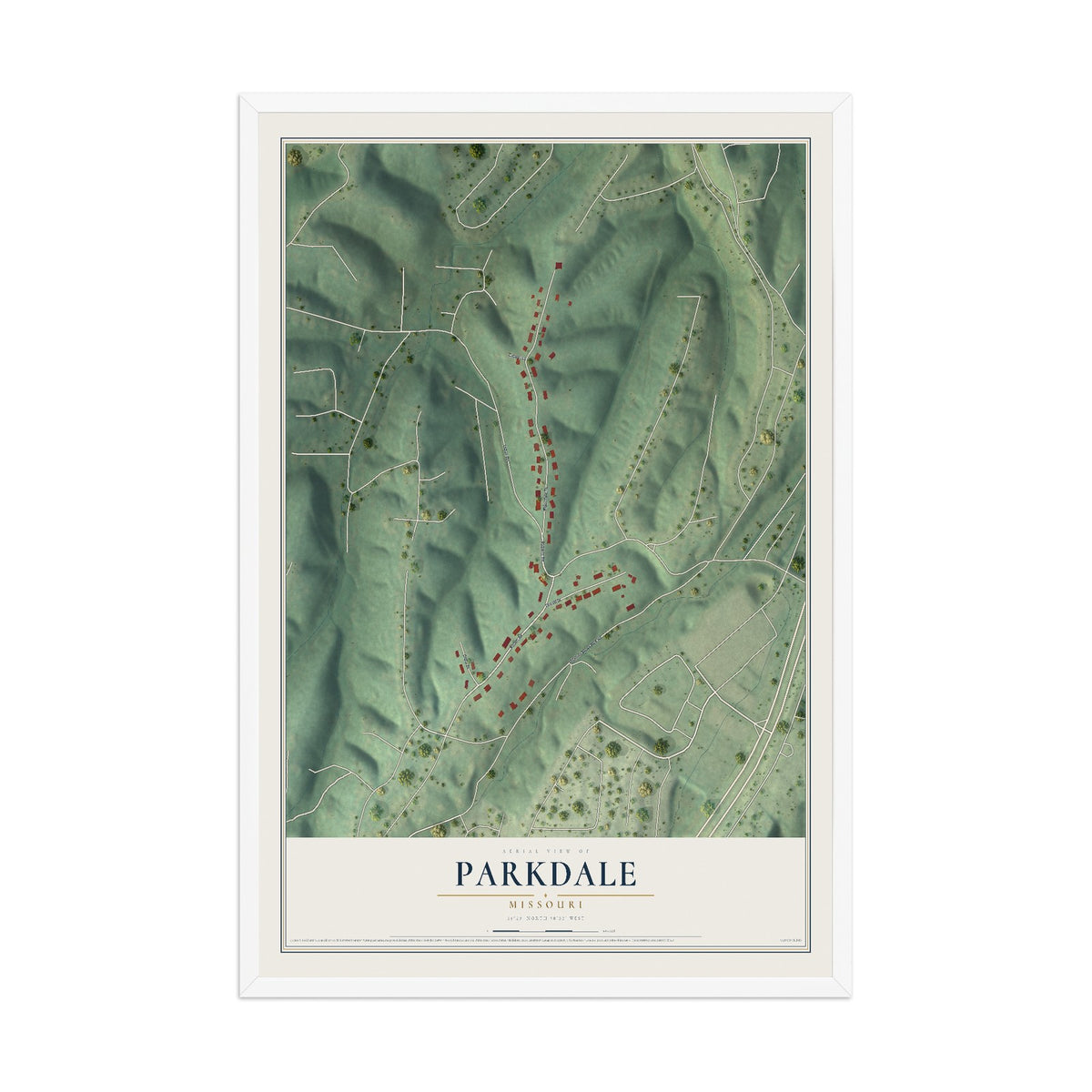 Map of Parkdale, Missouri, 12 x 18 inch print in a white wood frame