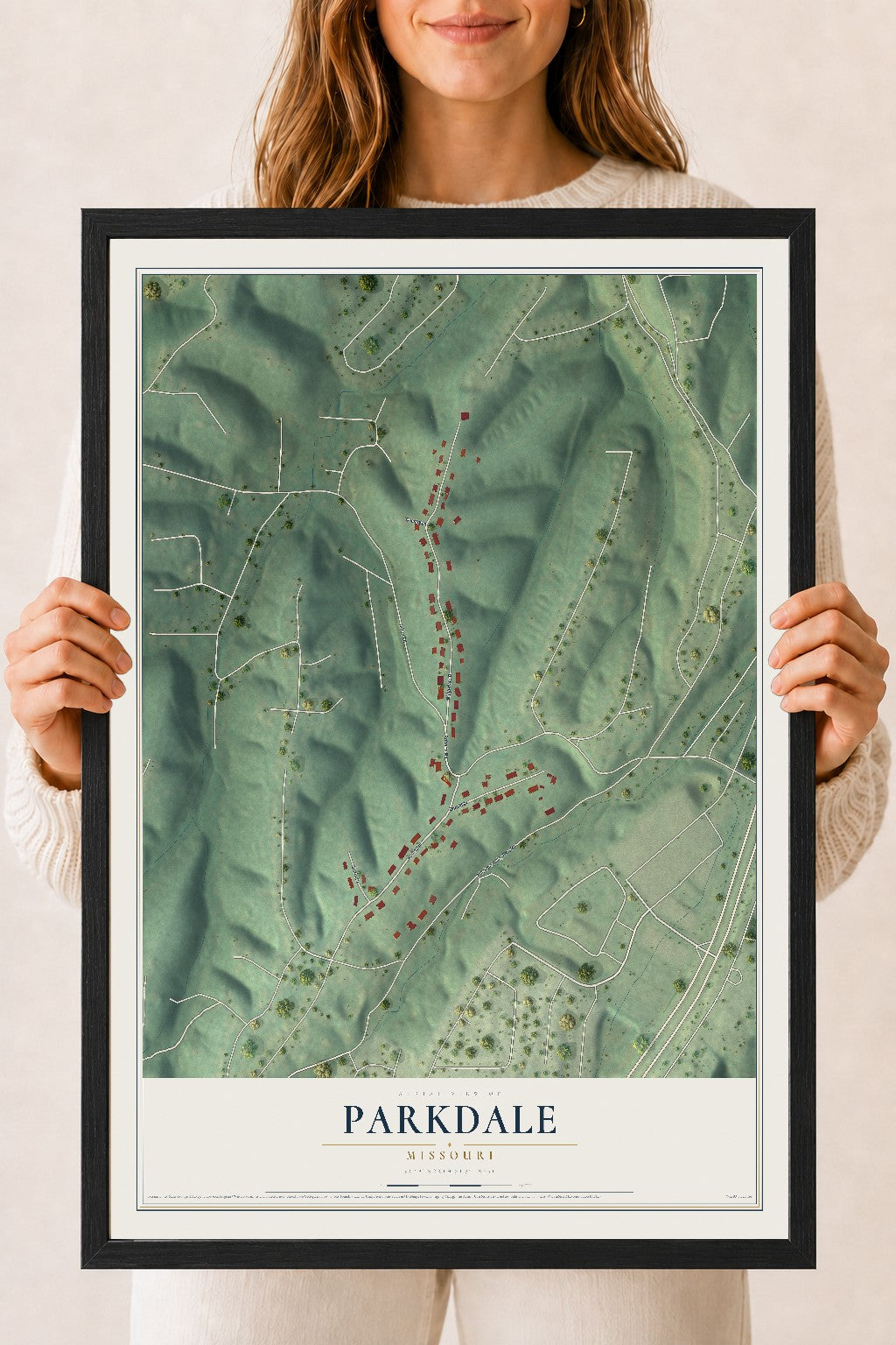 Map of Parkdale, Missouri, 18 x 24 inch print in a black wood frame