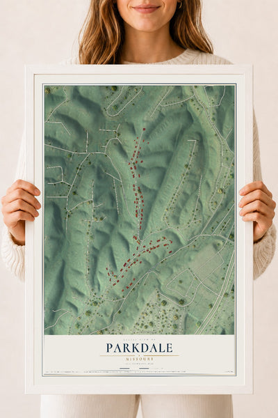 Map of Parkdale, Missouri, 18 x 24 inch print in a white wood frame