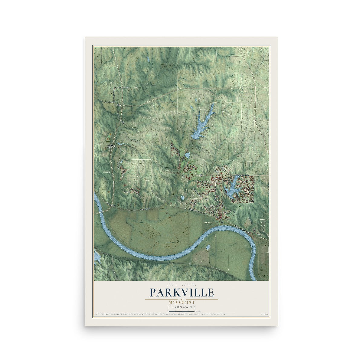 Map of Parkville, Missouri, 12 x 18 inch unframed archival matte print