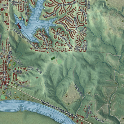 Close-up of the map of Parkville, Missouri print showing street and building detail