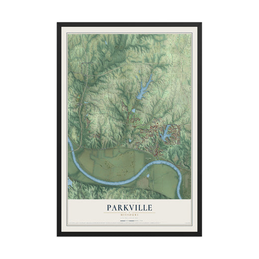 Map of Parkville, Missouri, 12 x 18 inch print in a black wood frame
