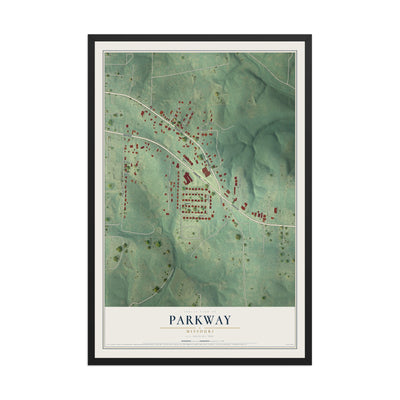 Map of Parkway, Missouri, 12 x 18 inch print in a black wood frame