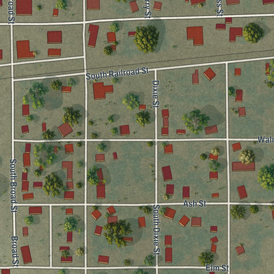 Close-up of the map of Parma, Missouri print showing street and building detail