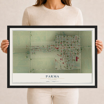 Map of Parma, Missouri, 12 x 18 inch print in a black wood frame