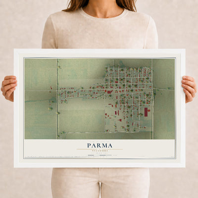 Map of Parma, Missouri, 12 x 18 inch print in a white wood frame