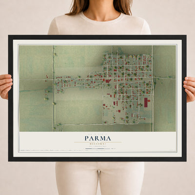 Map of Parma, Missouri, 18 x 24 inch print in a black wood frame