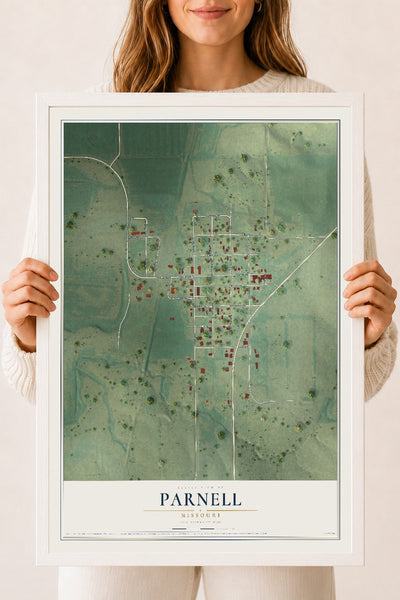 Map of Parnell, Missouri, 18 x 24 inch print in a white wood frame