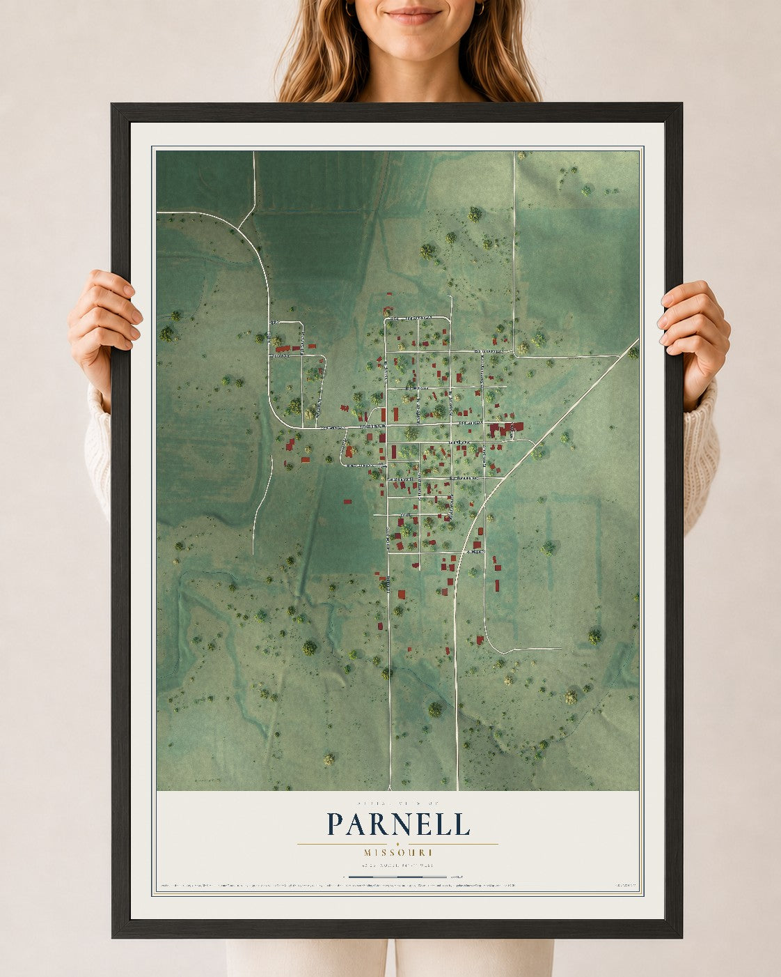 Map of Parnell, Missouri, 24 x 36 inch print in a black wood frame