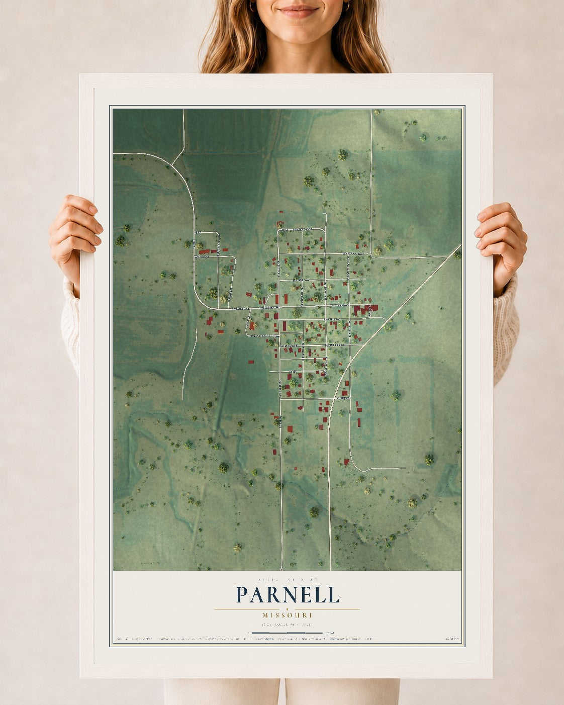 Map of Parnell, Missouri, 24 x 36 inch print in a white wood frame