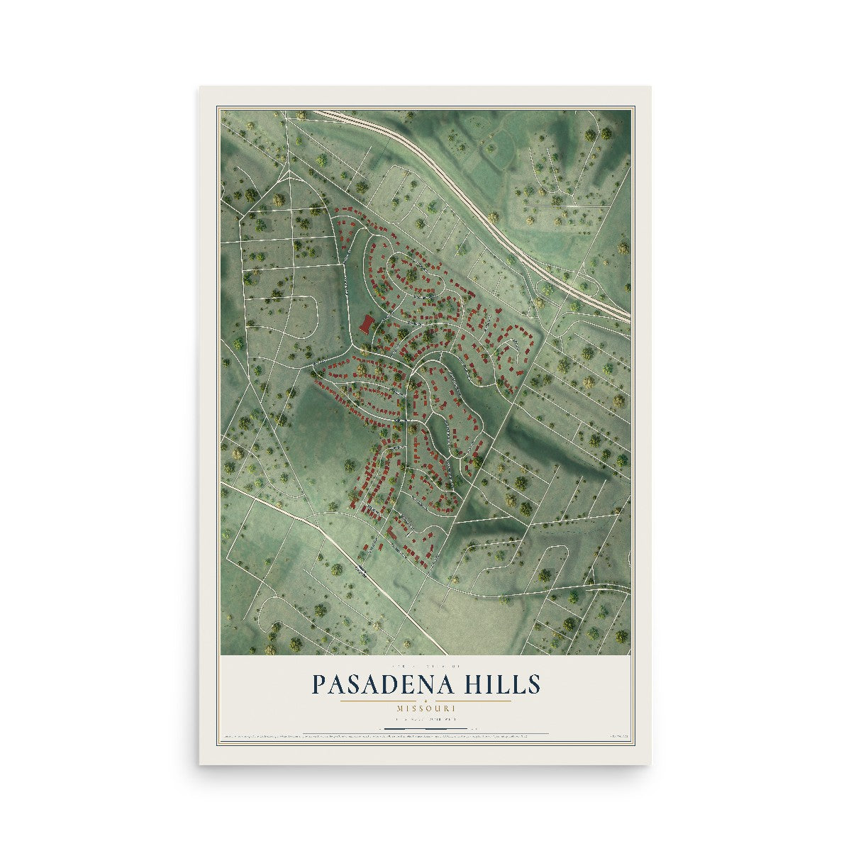 Map of Pasadena Hills, Missouri, 12 x 18 inch unframed archival matte print