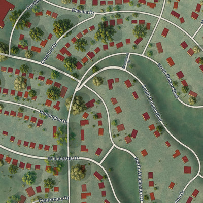 Close-up of the map of Pasadena Hills, Missouri print showing street and building detail