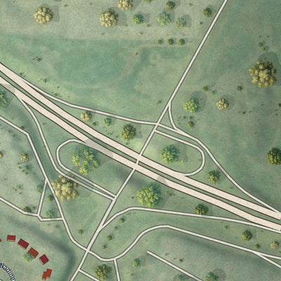 Second close-up of the map of Pasadena Hills, Missouri print showing more streets and buildings
