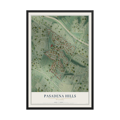 Map of Pasadena Hills, Missouri, 12 x 18 inch print in a black wood frame