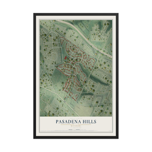 Map of Pasadena Hills, Missouri, 12 x 18 inch print in a black wood frame