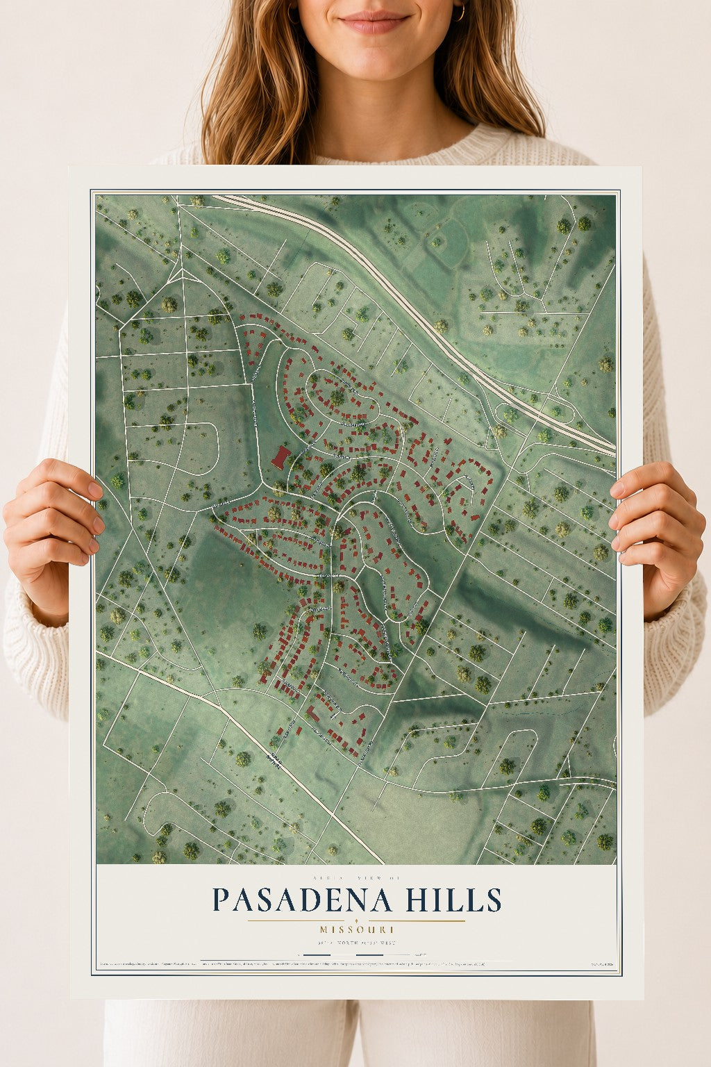 Map of Pasadena Hills, Missouri, 18 x 24 inch unframed archival matte print