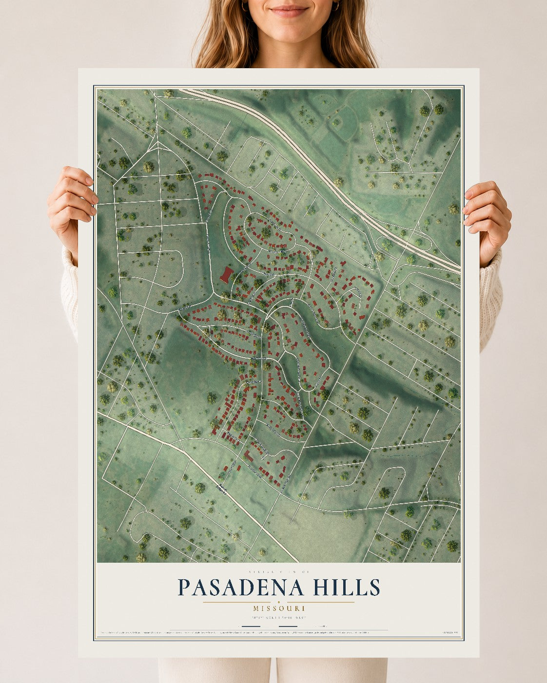 Map of Pasadena Hills, Missouri, 24 x 36 inch unframed archival matte print