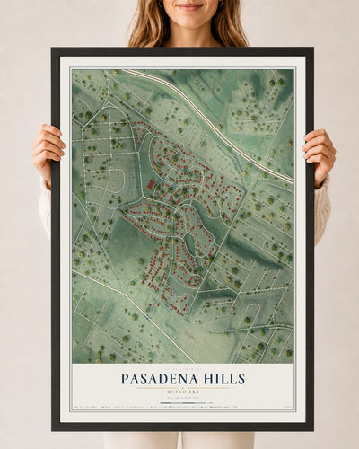 Map of Pasadena Hills, Missouri, 24 x 36 inch print in a black wood frame
