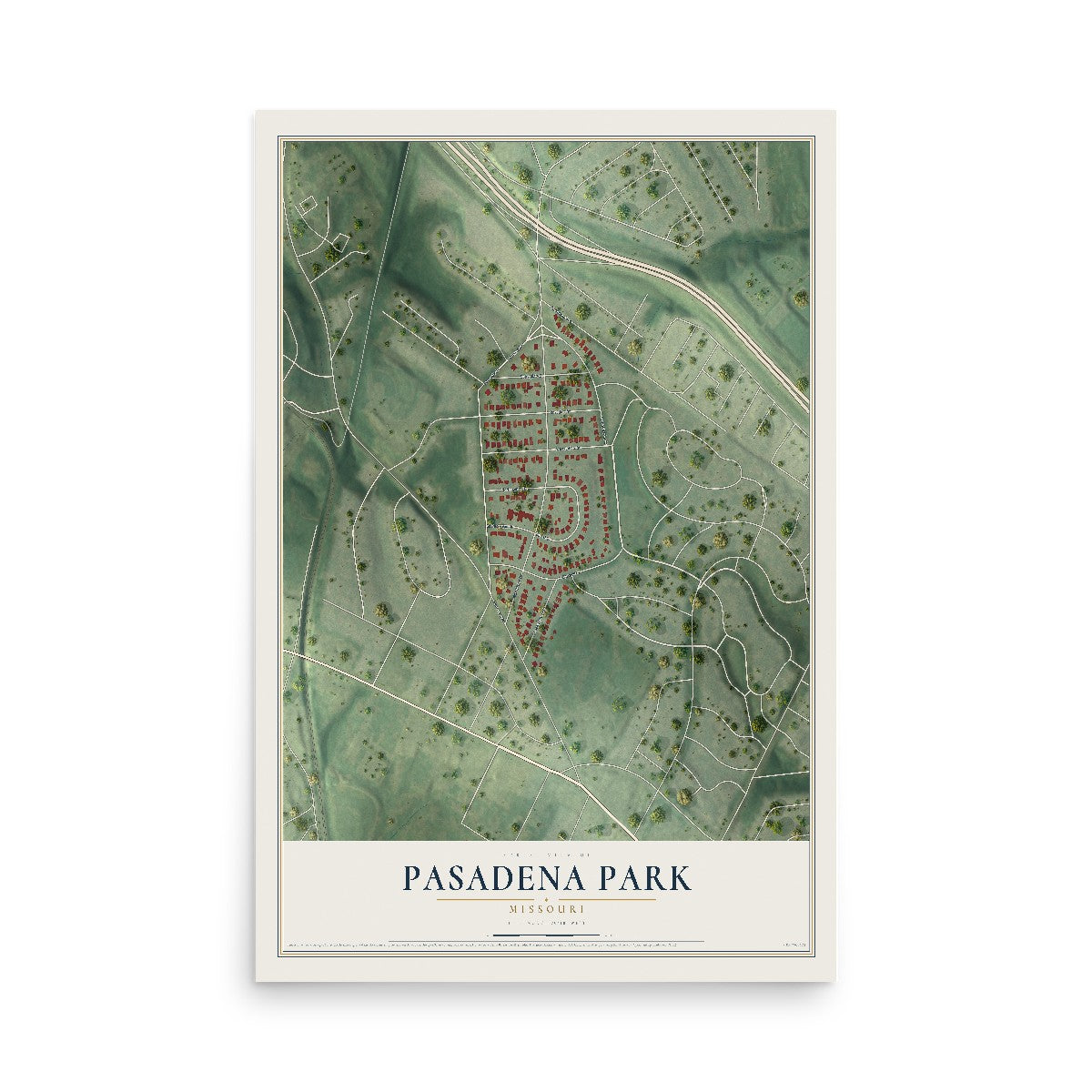Map of Pasadena Park, Missouri, 12 x 18 inch unframed archival matte print