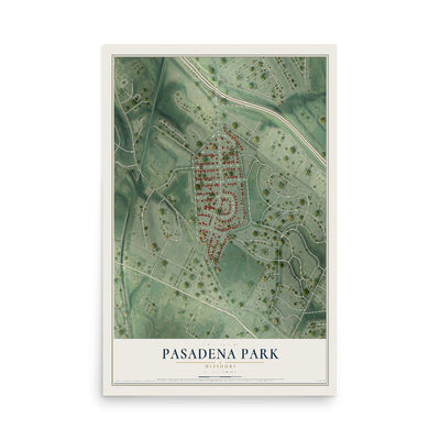 Map of Pasadena Park, Missouri, 12 x 18 inch unframed archival matte print