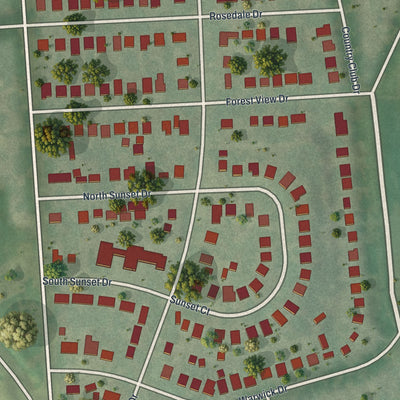 Close-up of the map of Pasadena Park, Missouri print showing street and building detail