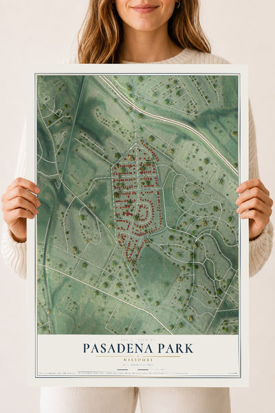 Map of Pasadena Park, Missouri, 18 x 24 inch unframed archival matte print