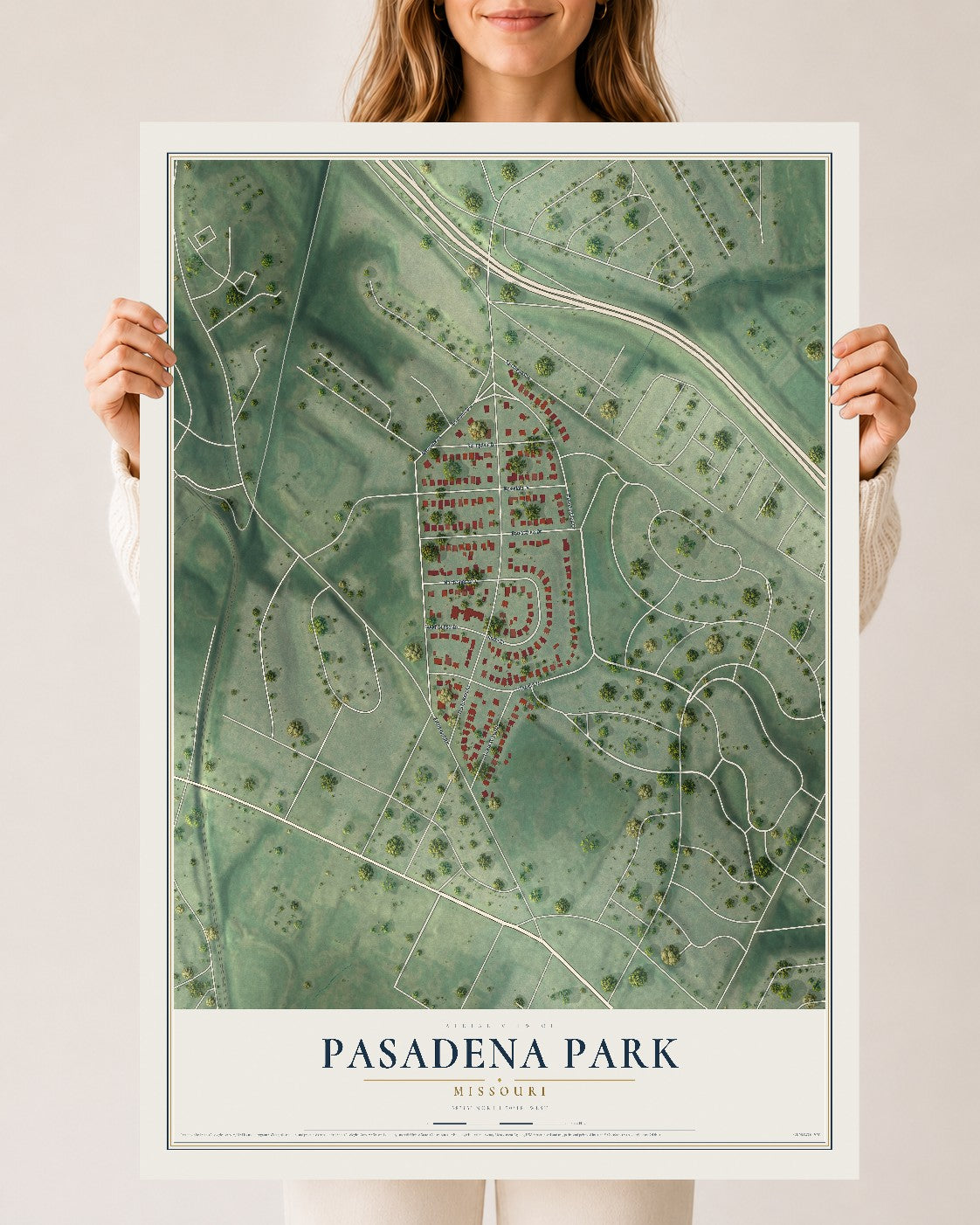 Map of Pasadena Park, Missouri, 24 x 36 inch unframed archival matte print