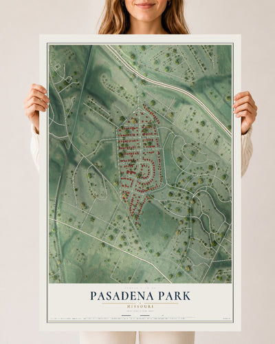 Map of Pasadena Park, Missouri, 24 x 36 inch unframed archival matte print