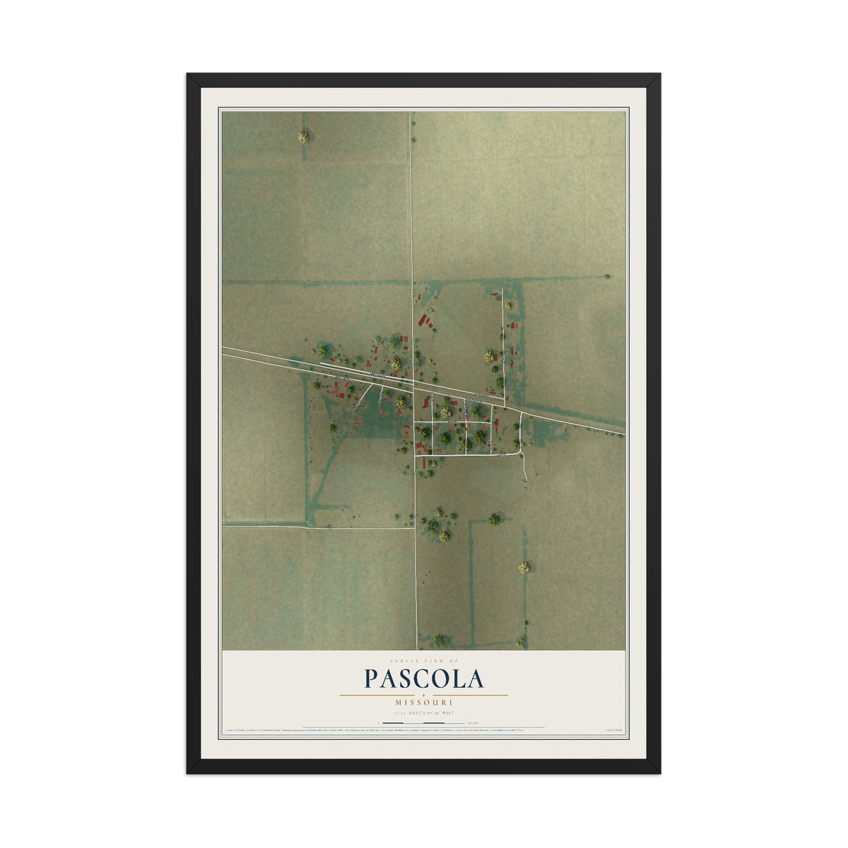 Map of Pascola, Missouri, 12 x 18 inch print in a black wood frame