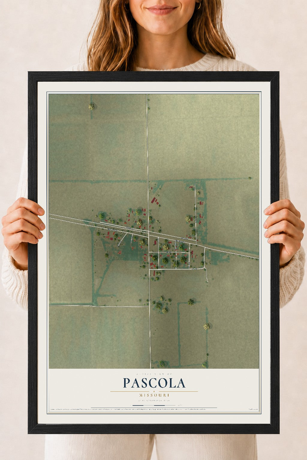 Map of Pascola, Missouri, 18 x 24 inch print in a black wood frame