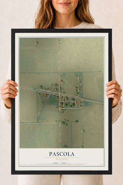 Map of Pascola, Missouri, 18 x 24 inch print in a black wood frame