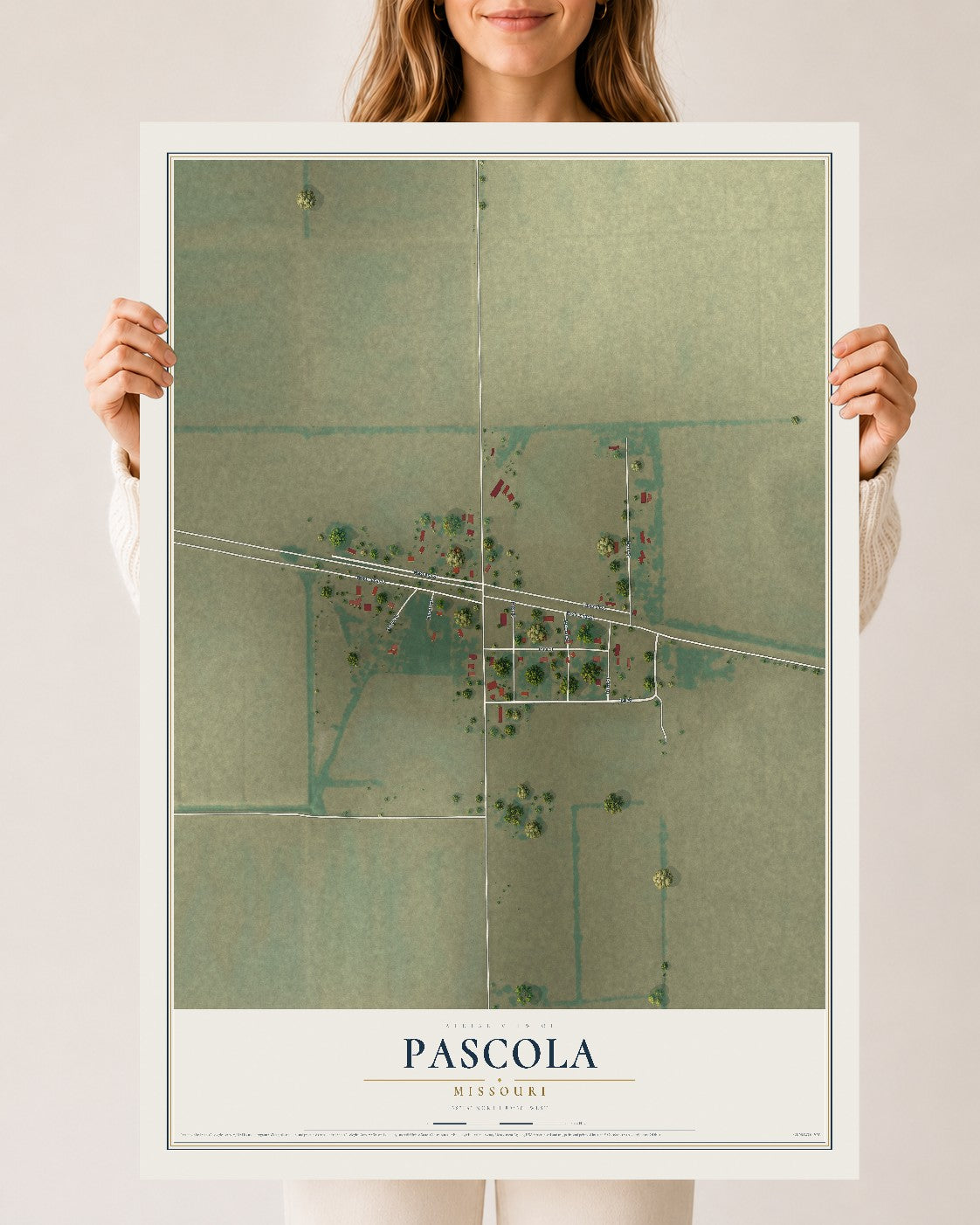 Map of Pascola, Missouri, 24 x 36 inch unframed archival matte print