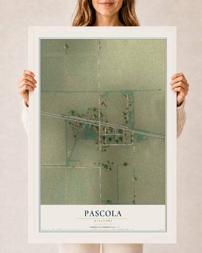 Map of Pascola, Missouri, 24 x 36 inch print in a white wood frame