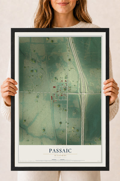 Map of Passaic, Missouri, 18 x 24 inch print in a black wood frame