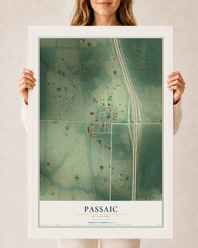 Map of Passaic, Missouri, 24 x 36 inch print in a white wood frame