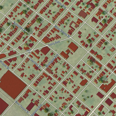 Close-up of the map of Patch, Missouri print showing street and building detail