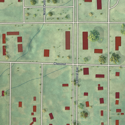 Close-up of the map of Pattonsburg, Missouri print showing street and building detail
