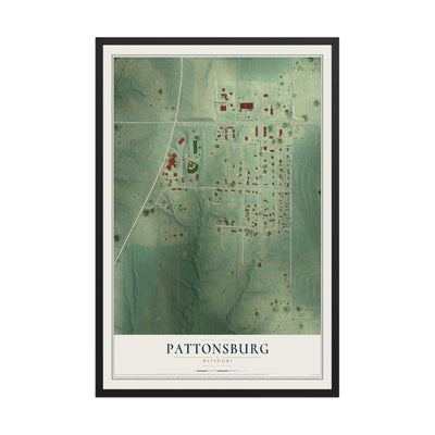 Map of Pattonsburg, Missouri, 12 x 18 inch print in a black wood frame