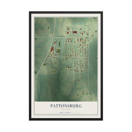 Map of Pattonsburg, Missouri, 12 x 18 inch print in a black wood frame
