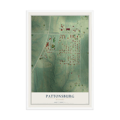 Map of Pattonsburg, Missouri, 12 x 18 inch print in a white wood frame