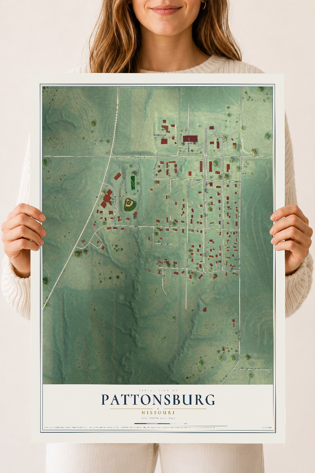 Map of Pattonsburg, Missouri, 18 x 24 inch unframed archival matte print